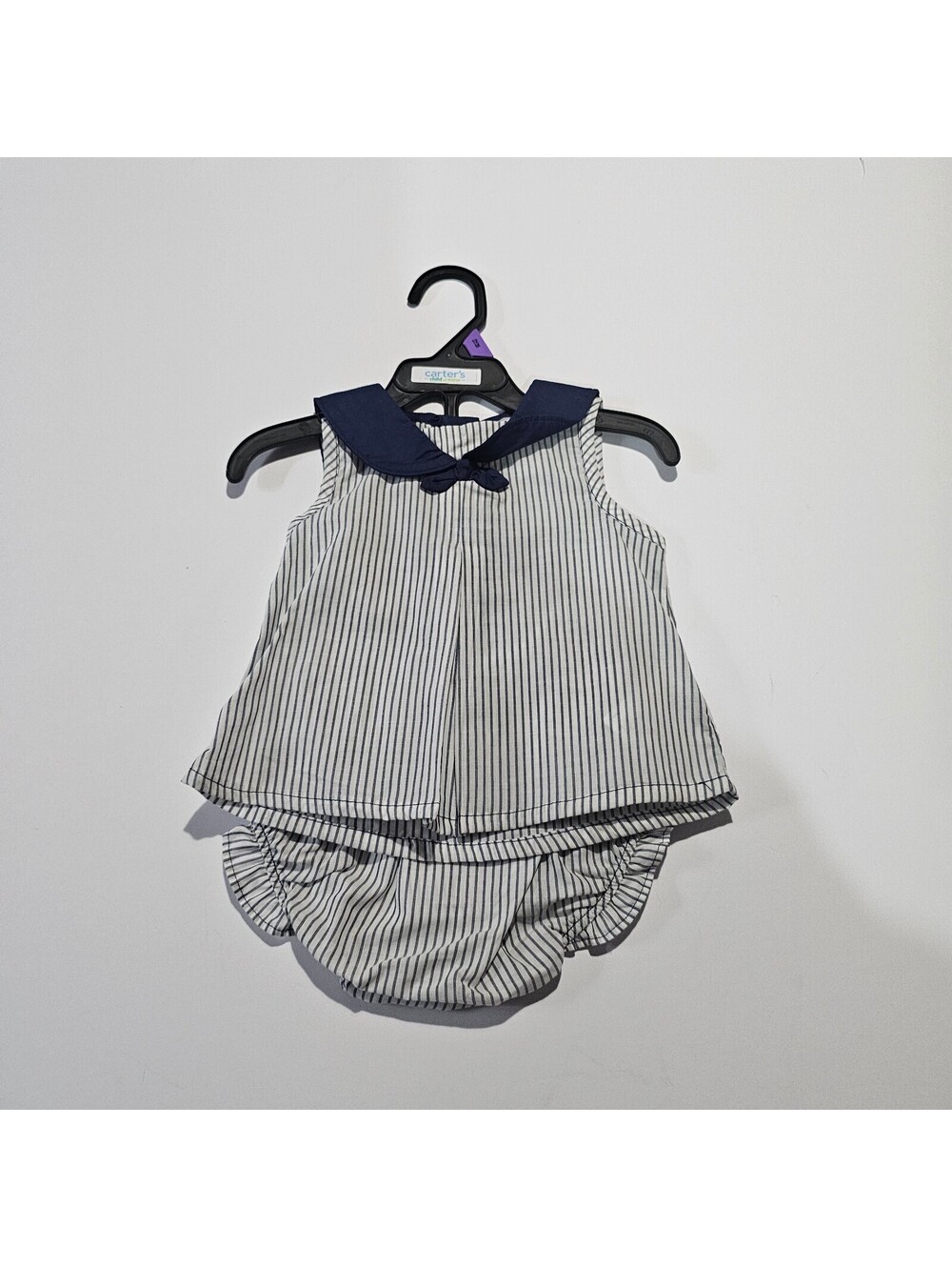Carters baby striped romper with navy collar Size 9-12M
